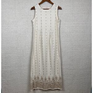 Vintage Tantrums Womens Dress S Sand Beige Embroidered Mexican Peasant Midi‎